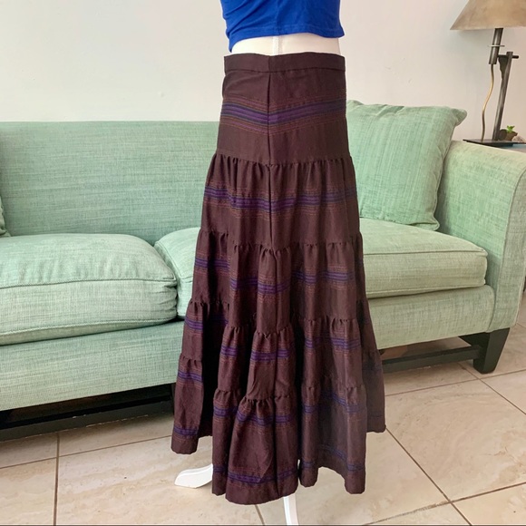 Zara Skirts Zara Maroon Multicolor Striped Tiered Maxi Skirt Poshmark